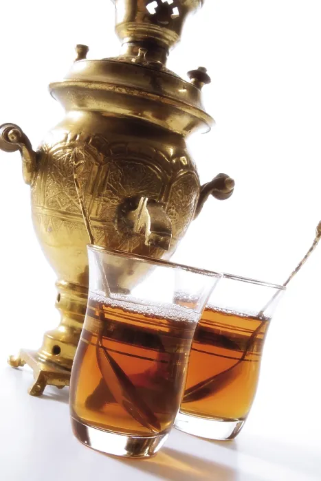 Framed Print : Two Glasses of Tea in Front of a Samovar Print Framed Print : Two Glasses of Tea in Front of a Samovar Print