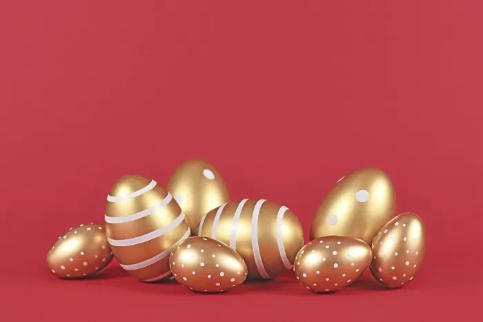 Framed Print : Golden Easter Eggs Print with Red Background Framed Print : Golden Easter Eggs Print with Red Background