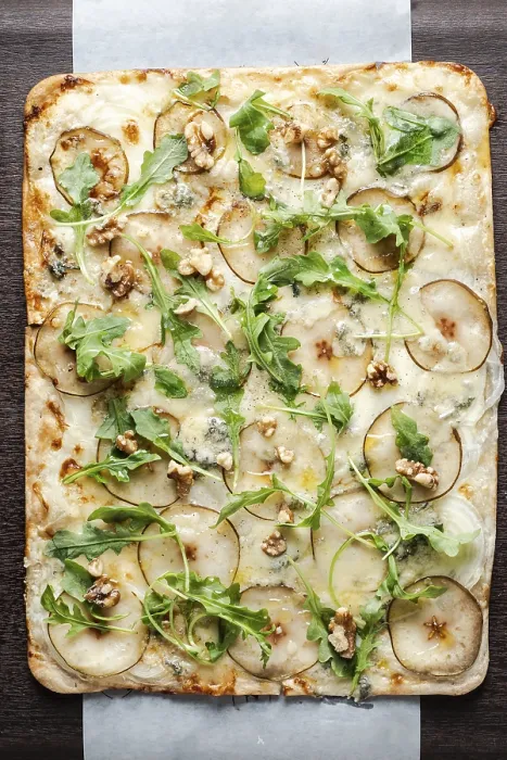 Framed Print : Gourmet Flatbread Print with Pear, Gorgonzola and Arugula