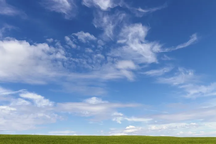 Framed Print : Green Grass and Sky with Clouds Print