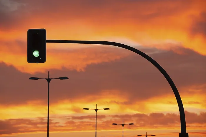 Framed Print : Green Traffic Light Print at Dramatic Sunset Framed Print : Green Traffic Light Print at Dramatic Sunset
