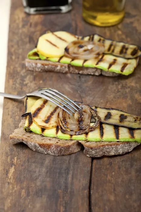 Framed Print : Grilled Vegetables Print on Rustic Bread