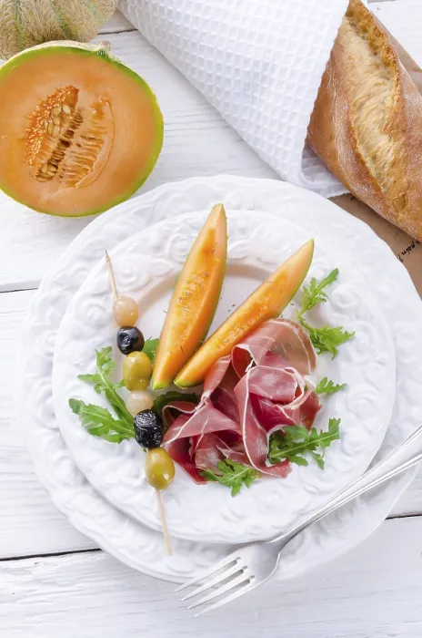 Framed Print : Ham with Melon and Olives Print Framed Print : Ham with Melon and Olives Print