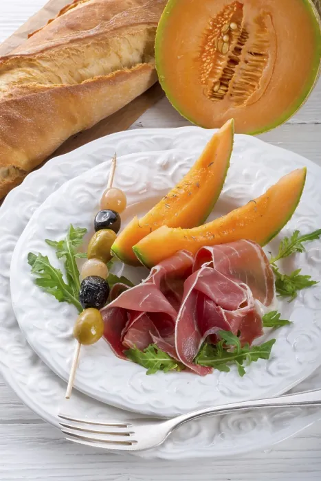 Framed Print : Ham with Melon and Olives Print Framed Print : Ham with Melon and Olives Print