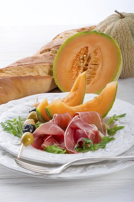Framed Print : Ham with Melon and Olives Print Framed Print : Ham with Melon and Olives Print