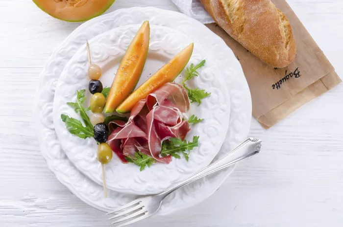 Framed Print : Ham with Melon and Olives Print Framed Print : Ham with Melon and Olives Print