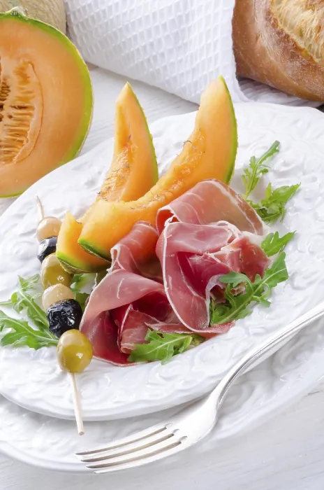 Framed Print : Ham with Melon and Olives Print Framed Print : Ham with Melon and Olives Print