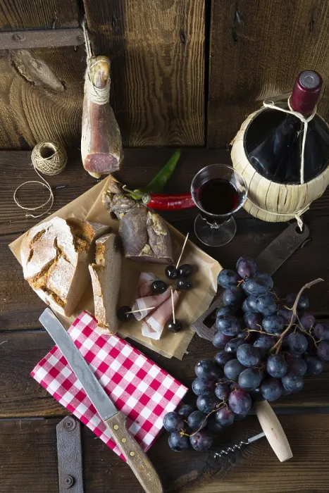 Framed Print : Ham, Wine and Bread Print Framed Print : Ham, Wine and Bread Print