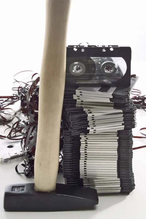 Framed Print : Hammer in front of floppy disks and audio tape Print Framed Print : Hammer in front of floppy disks and audio tape Print