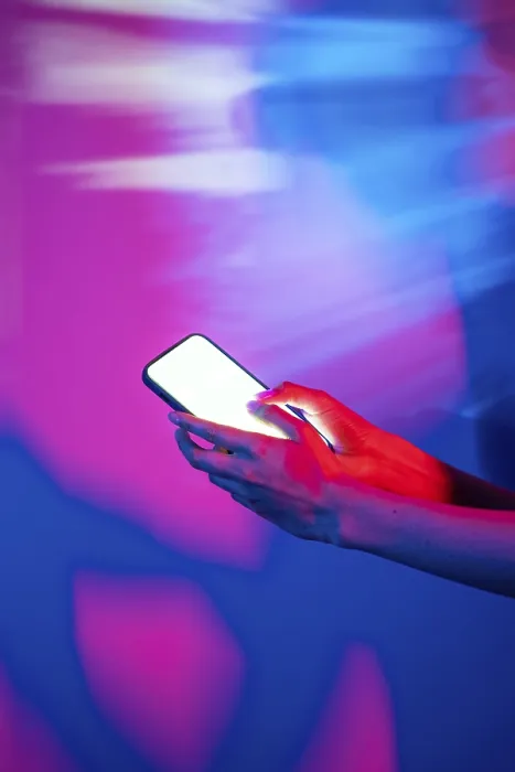 Framed Print : Hand Interacting with Smartphone Neon Print Framed Print : Hand Interacting with Smartphone Neon Print