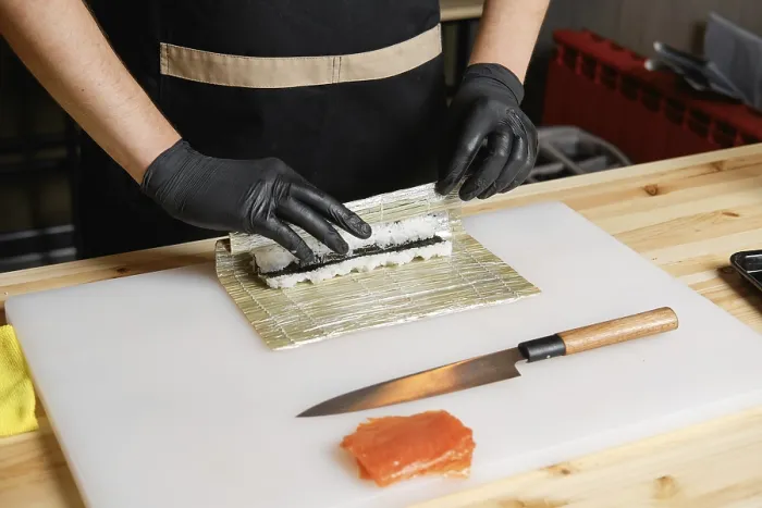 Framed Print : Hands of Chef Making Salmon Rolls Print Framed Print : Hands of Chef Making Salmon Rolls Print