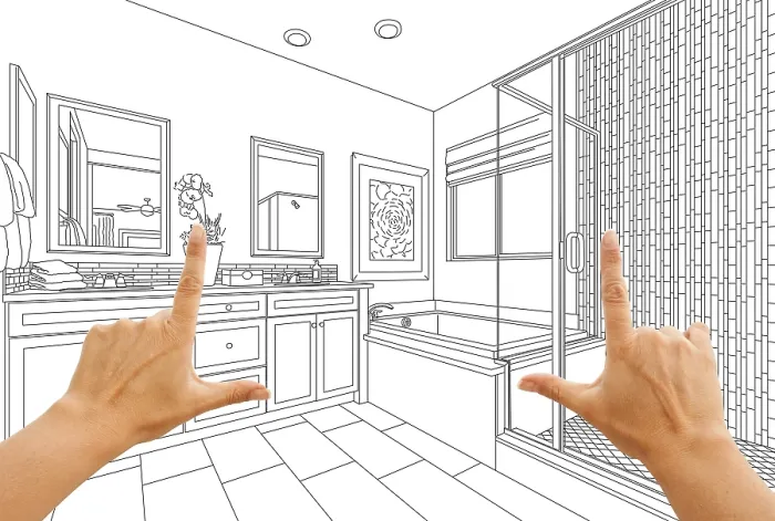 Framed Print : Hands Framing Custom Master Bathroom Drawing Print Framed Print : Hands Framing Custom Master Bathroom Drawing Print