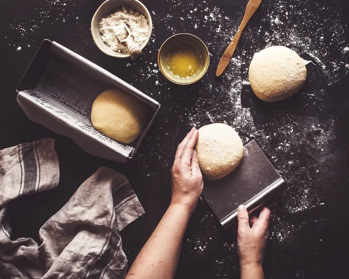Framed Print : Hands Shape Dough for Homemade Bread Print
