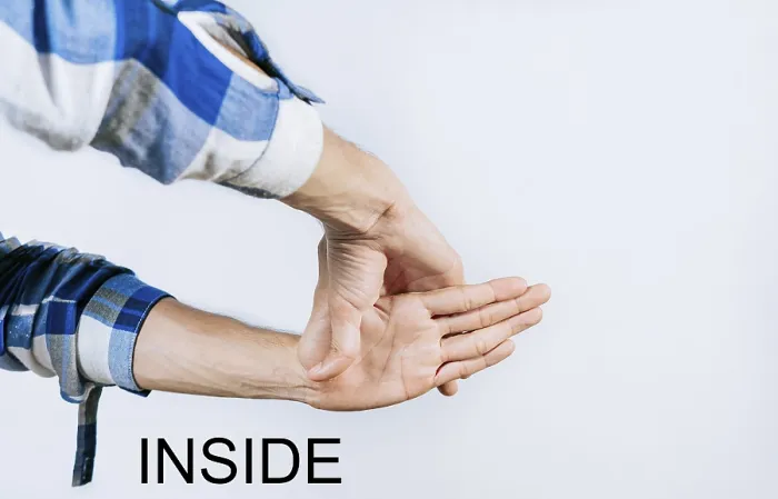 Framed Print : Print of Hands Gesturing INSIDE in Sign Language Framed Print : Print of Hands Gesturing INSIDE in Sign Language