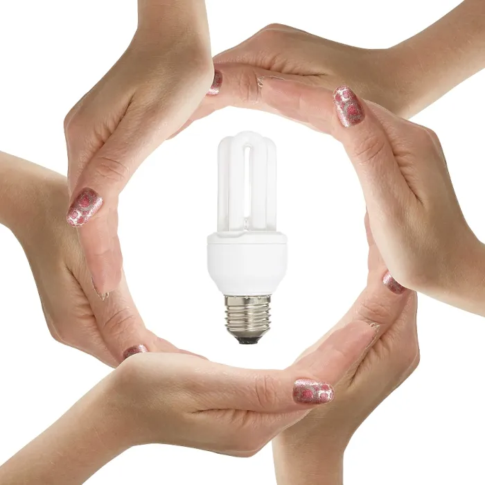 Framed Print : Hands with Light Bulb Print Isolated on White Background