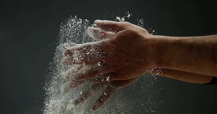 Framed Print : Hands of Man with Flour Print against Black Background Framed Print : Hands of Man with Flour Print against Black Background