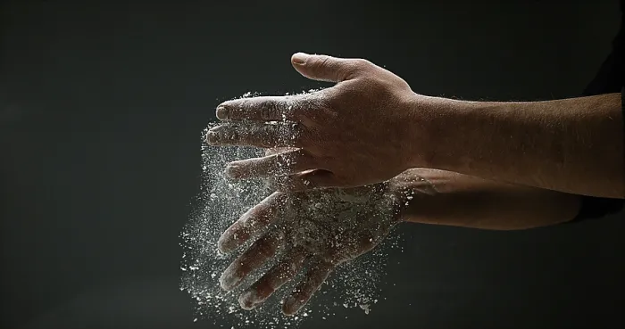 Framed Print : Hands of Man with Flour Print against Black Background Framed Print : Hands of Man with Flour Print against Black Background