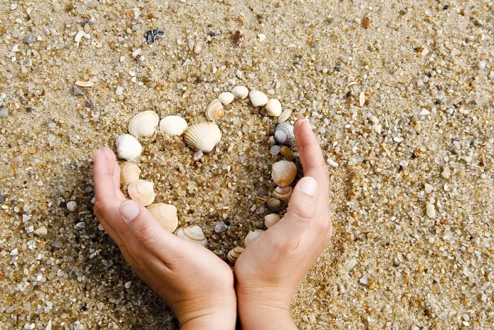 Framed Print : Hands Surrounding a Heart of Shells Print Framed Print : Hands Surrounding a Heart of Shells Print