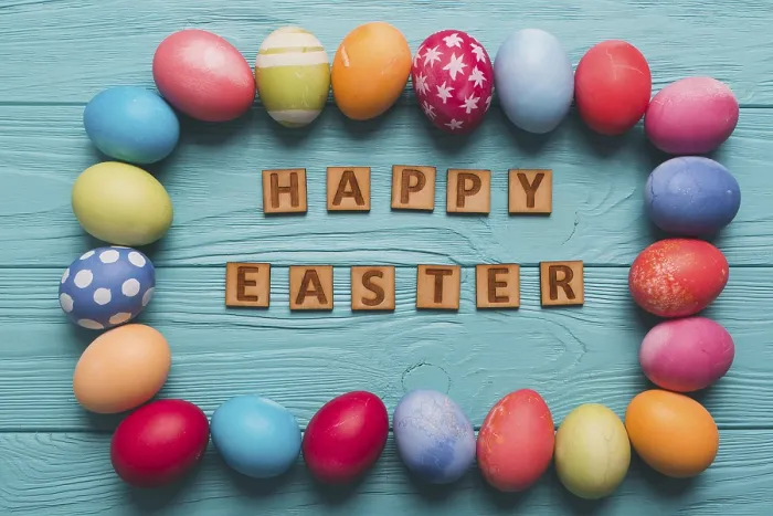 Framed Print : Happy Easter Print Featuring Colorful Egg Border Framed Print : Happy Easter Print Featuring Colorful Egg Border