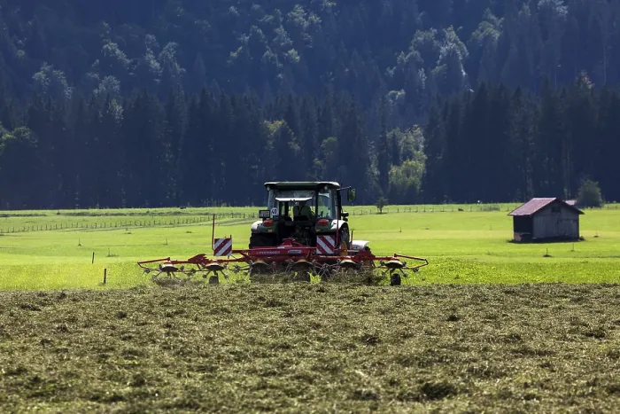 Framed Print : Print of Haymaking with Tractor, Oberstdorf, Bavaria
