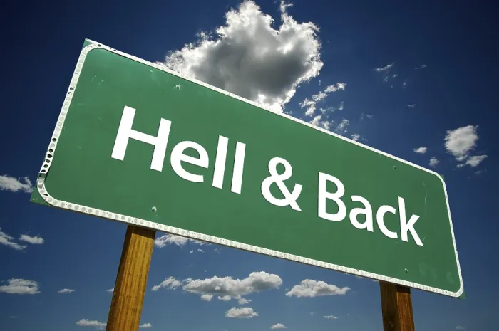 Framed Print : Hell and Back Road Sign Print with Dramatic Sky Framed Print : Hell and Back Road Sign Print with Dramatic Sky