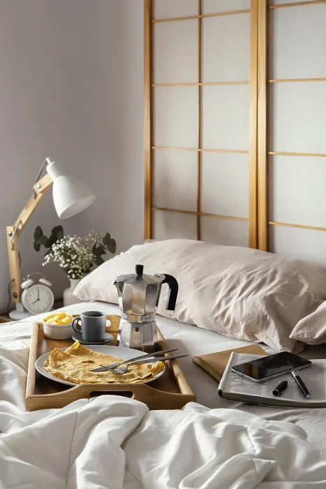 Framed Print : High Angle Breakfast Bed with Pancake Print Framed Print : High Angle Breakfast Bed with Pancake Print