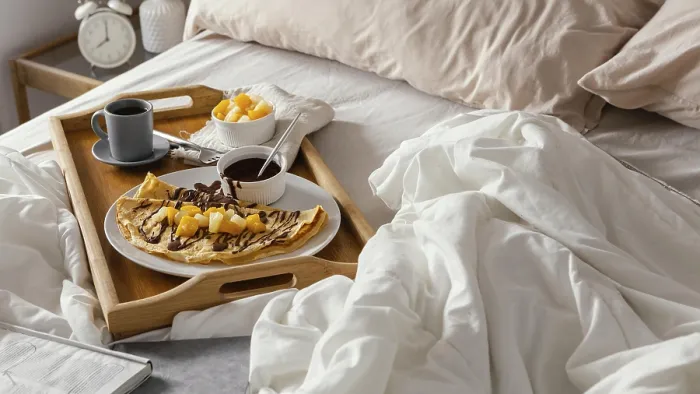 Framed Print : High Angle Breakfast Tray Bed Print Framed Print : High Angle Breakfast Tray Bed Print