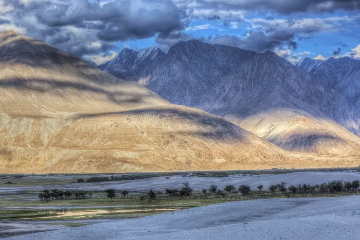 Framed Print : High Dynamic Range Print: Himalayas Valley with Sand Dunes Framed Print : High Dynamic Range Print: Himalayas Valley with Sand Dunes
