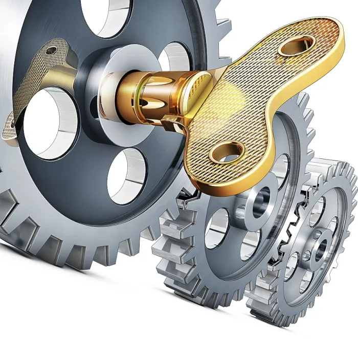 Framed Print : High Resolution 3D Rendering Print of Gears and Key Framed Print : High Resolution 3D Rendering Print of Gears and Key