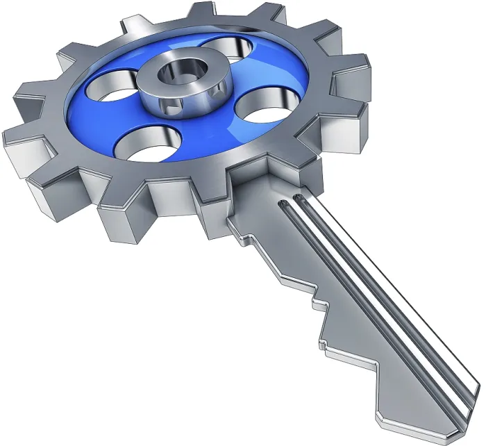 Framed Print : High Resolution Print of Key with Cog Wheel Framed Print : High Resolution Print of Key with Cog Wheel
