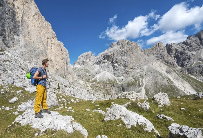 Framed Print : Hiker at Rosengarten-Group, Dolomites Print Framed Print : Hiker at Rosengarten-Group, Dolomites Print