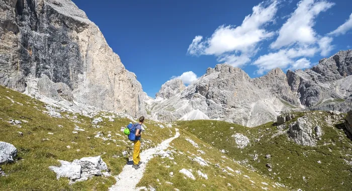 Framed Print : Hiker at Rosengarten-Group, Dolomites Print Framed Print : Hiker at Rosengarten-Group, Dolomites Print