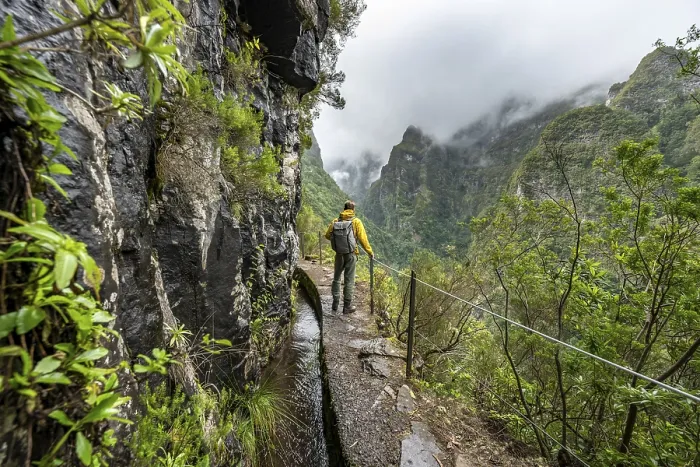 Framed Print : Hikers on a Levada, Madeira Print Framed Print : Hikers on a Levada, Madeira Print