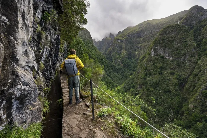 Framed Print : Hikers on a Levada Path, Madeira Print Framed Print : Hikers on a Levada Path, Madeira Print