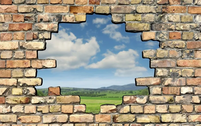 Framed Print : A Hole in the Brick Wall Print with Outdoor View Framed Print : A Hole in the Brick Wall Print with Outdoor View