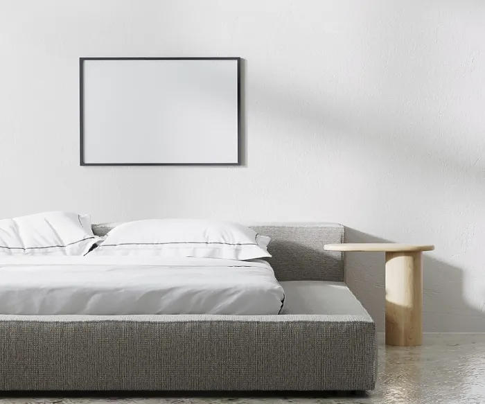 Framed Print : Horizontal Frame Mock Up Print in Minimalist Bedroom Framed Print : Horizontal Frame Mock Up Print in Minimalist Bedroom