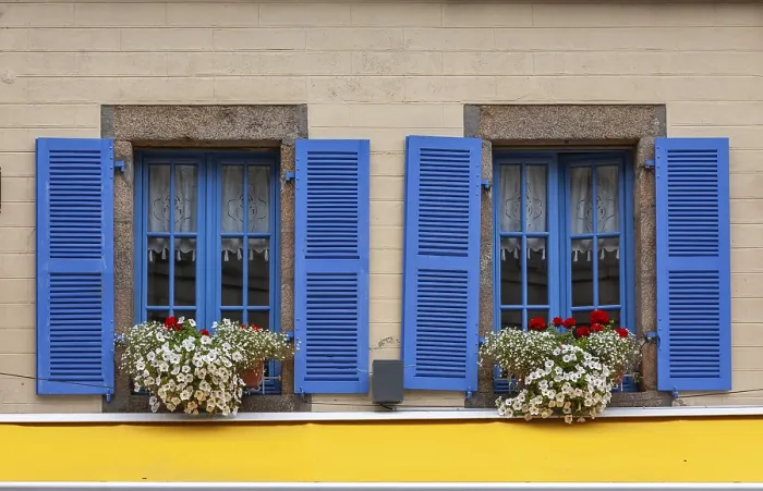 Framed Print : House Façade with Blue Windows, Roscoff Print Framed Print : House Façade with Blue Windows, Roscoff Print