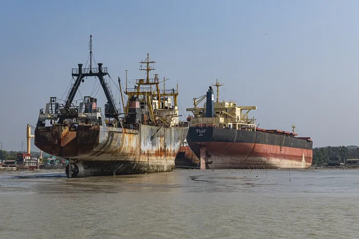 Framed Print : Huge Container Ships at Chittagong Ship Breaking Yard Print