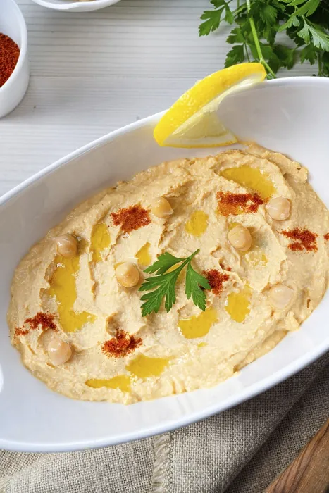 Framed Print : Hummus Print with Lemon and Chilli on White Background Framed Print : Hummus Print with Lemon and Chilli on White Background