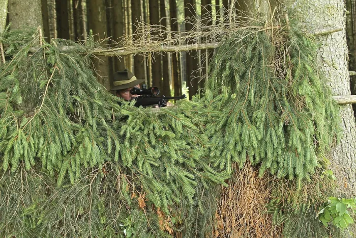Framed Print : Hunter Hiding at the Edge of the Forest Print, Allgäu, Bavaria Framed Print : Hunter Hiding at the Edge of the Forest Print, Allgäu, Bavaria