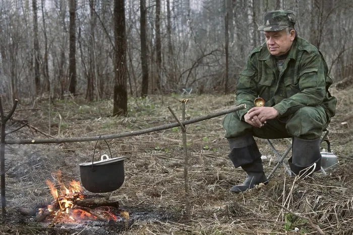 Framed Print : The Hunter Makes a Dinner on a Bonfire Print Framed Print : The Hunter Makes a Dinner on a Bonfire Print