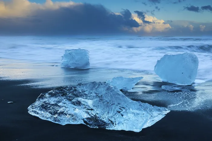 Framed Print : Ice Chunks on Black Beach Print, Diamond Beach, Iceland Framed Print : Ice Chunks on Black Beach Print, Diamond Beach, Iceland