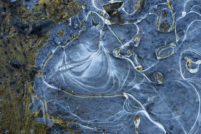 Framed Print : Ice Structures in a Puddle Print, Hesse, Germany