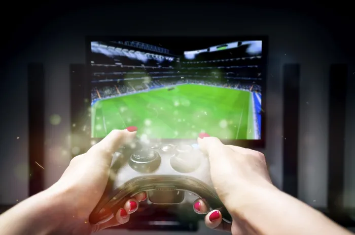 Framed Print : Joystick on TV Screen Print - ESports Concept