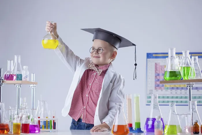 Framed Print : Little Chemist with Reactants Print