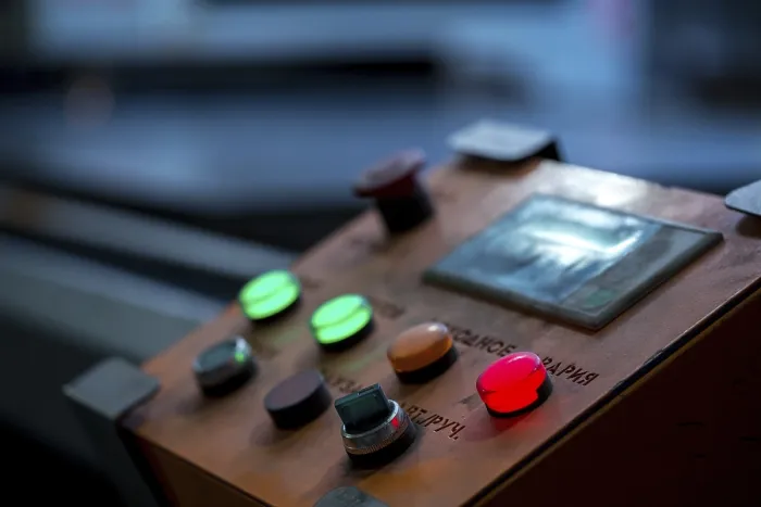 Framed Print : Close-up Image of Red Button Lit on Control Panel Print Framed Print : Close-up Image of Red Button Lit on Control Panel Print