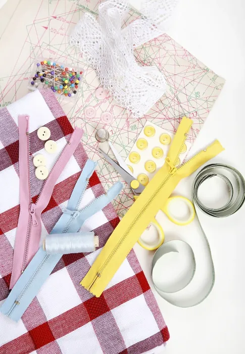 Framed Print : Sewing Items Print on White Background Framed Print : Sewing Items Print on White Background