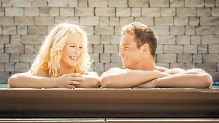 Framed Print : Young Couple at the Pool Print Framed Print : Young Couple at the Pool Print