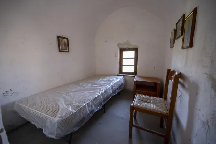 Framed Print : Interior with Bed, Old Byzantine Monastery Print, Greece Framed Print : Interior with Bed, Old Byzantine Monastery Print, Greece