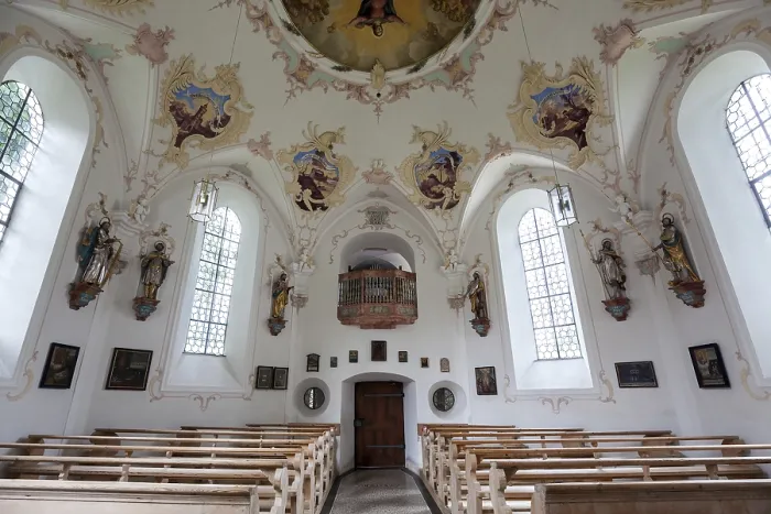 Framed Print : Interior View of Loretto Chapel Print, Oberstdorf, Bavaria Framed Print : Interior View of Loretto Chapel Print, Oberstdorf, Bavaria